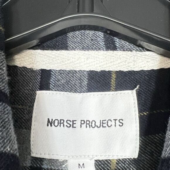 Norse Projects Anton Flannel Shirt Size Medium Gray Plaid Long Sleeve Button Up - Picture 10 of 14
